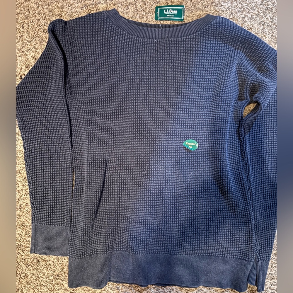 L.L. Bean Navy Blue Waffle Knit Long Sleeve Top